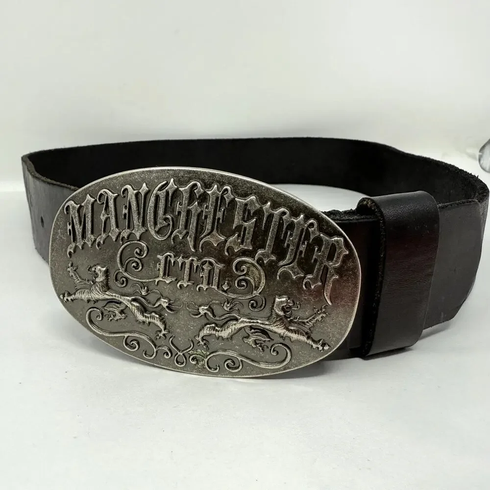 Manchester LTD Genuine Leather Western Belt Black Silver Buckle Size 34
